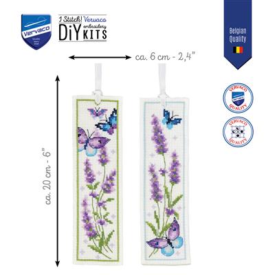 Kit de Punto de Cruz Marcapáginas Lavanda y Mariposas – Set de 2 | Vervaco