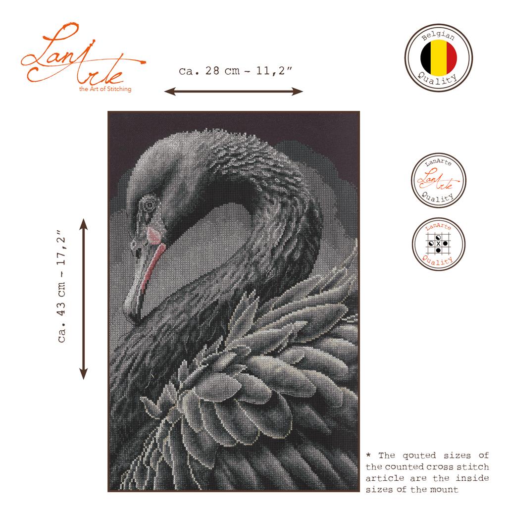 Lanarte Black Swan cross-stitch kit with black swan in gray tones