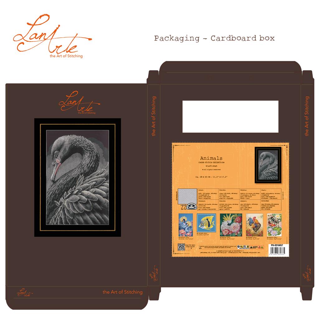 Lanarte Black Swan cross-stitch kit with black swan in gray tones