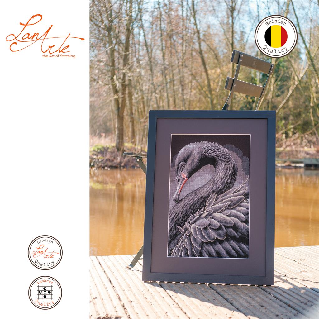 Lanarte Black Swan cross-stitch kit with black swan in gray tones