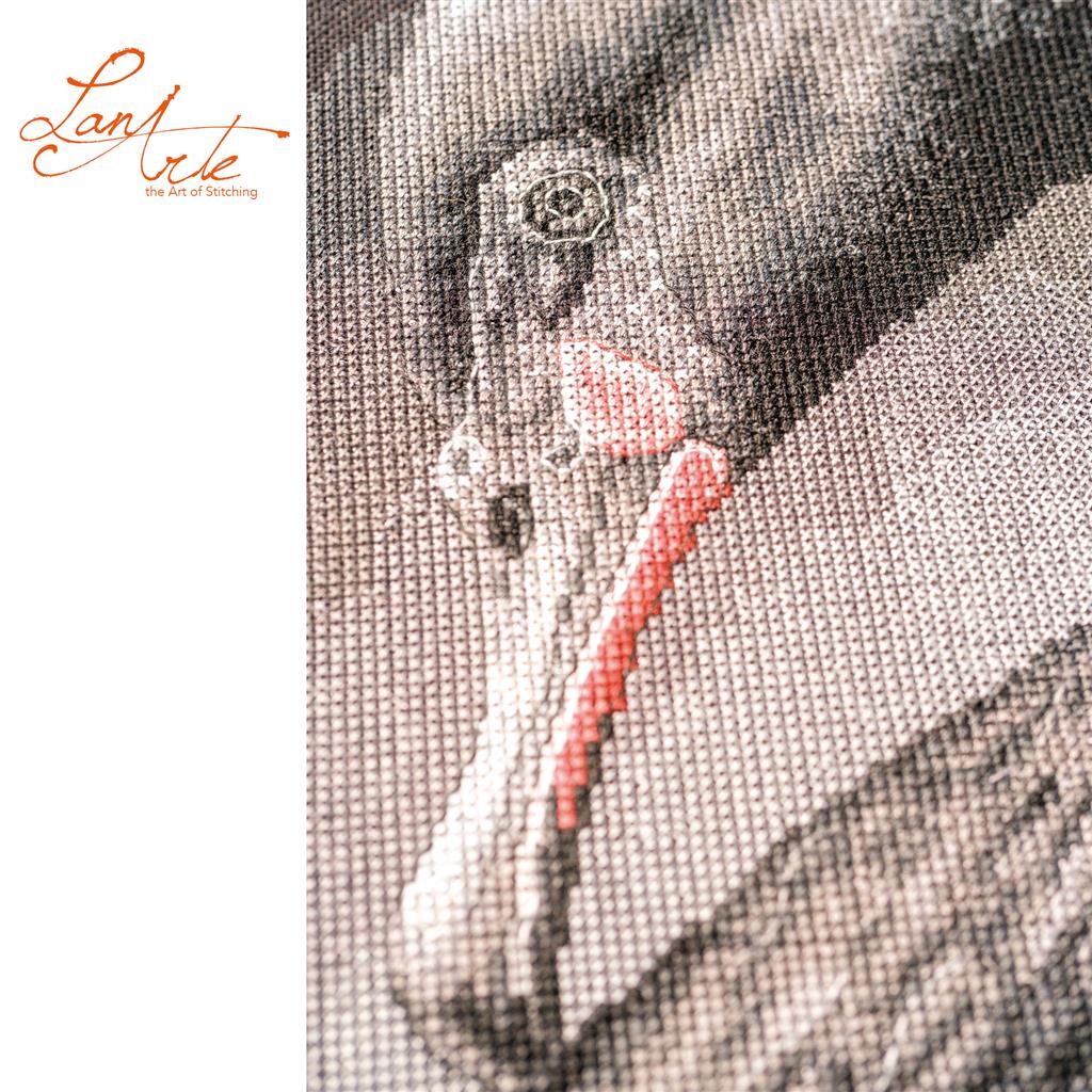 Lanarte Black Swan cross-stitch kit with black swan in gray tones