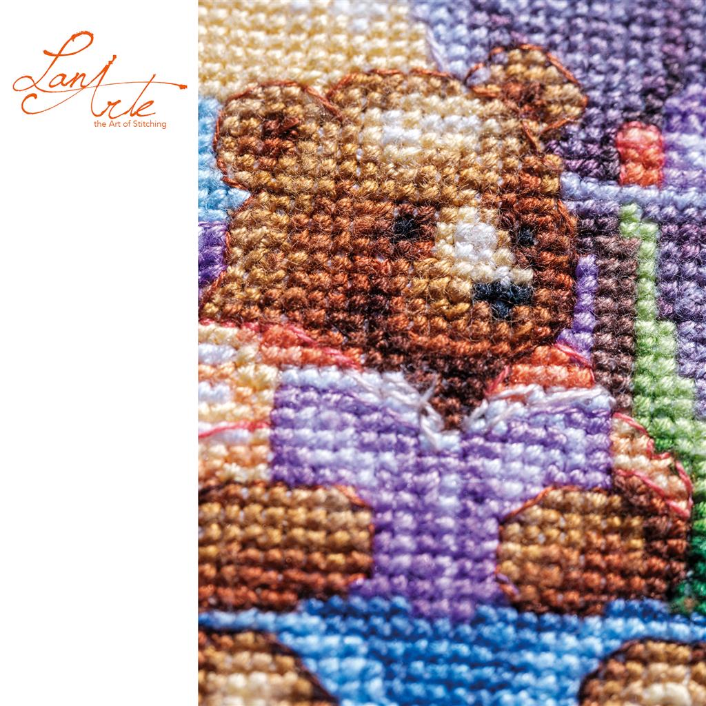 Kit de punto de cruz Lanarte A Beartastic Holiday con osos de vacaciones