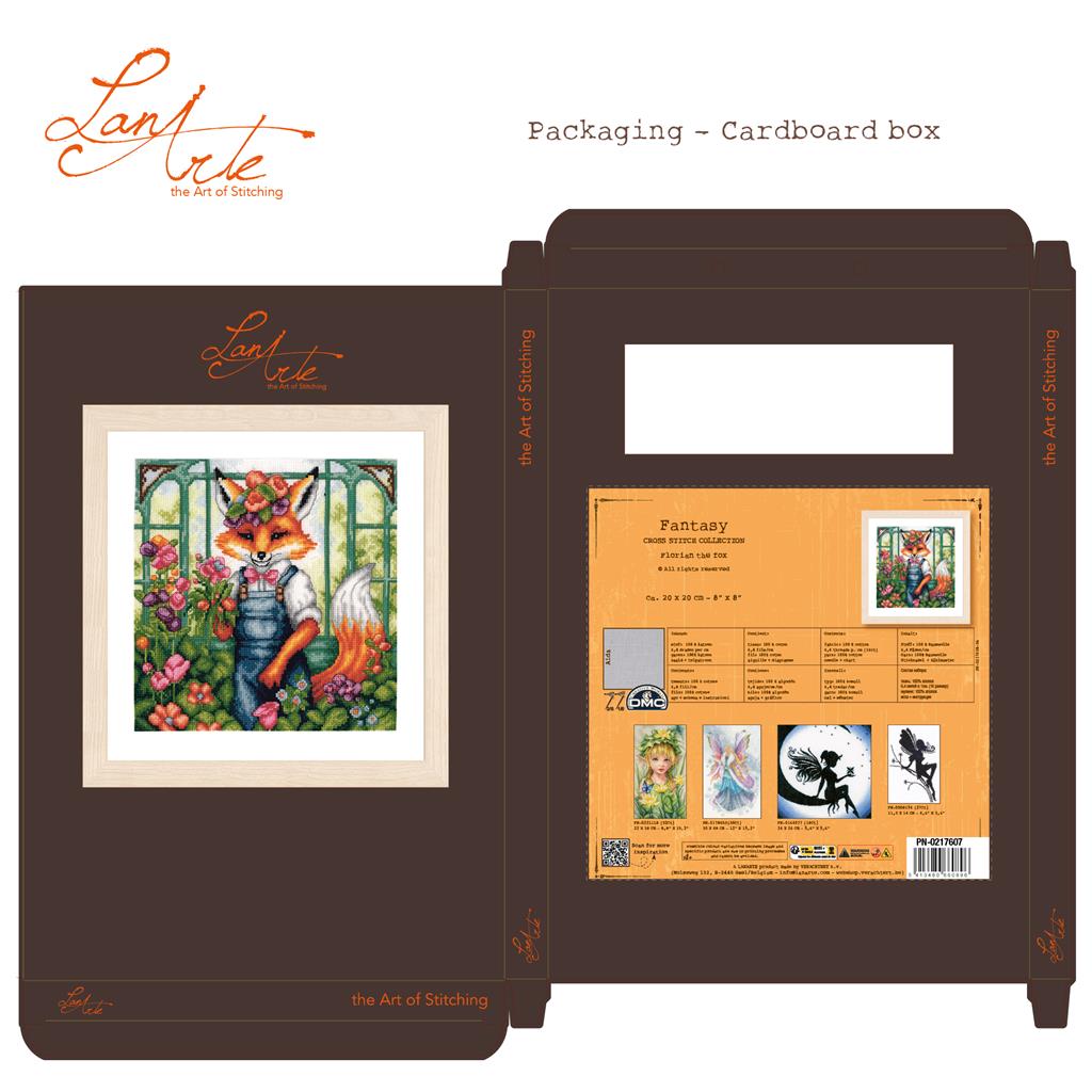 Kit de punto de cruz Lanarte Florian the Fox con zorro jardinero