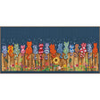 Kit de punto de cruz Vervaco Cats on Fence CD1486 con varios gatos de colores sentados sobre una valla de madera en una escena nocturna.