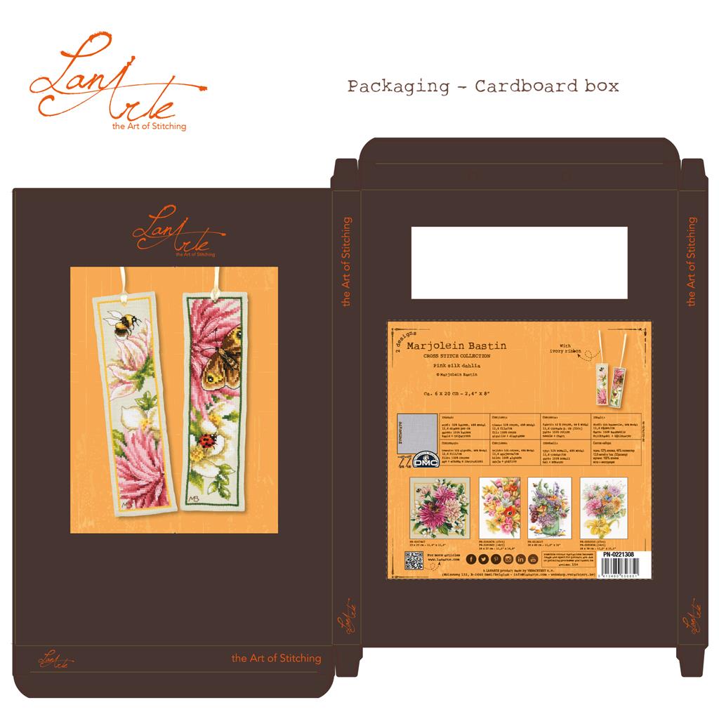 Kit de 2 marque-pages Lanarte Dahlia rose en soie, avec fleurs, abeille et papillon