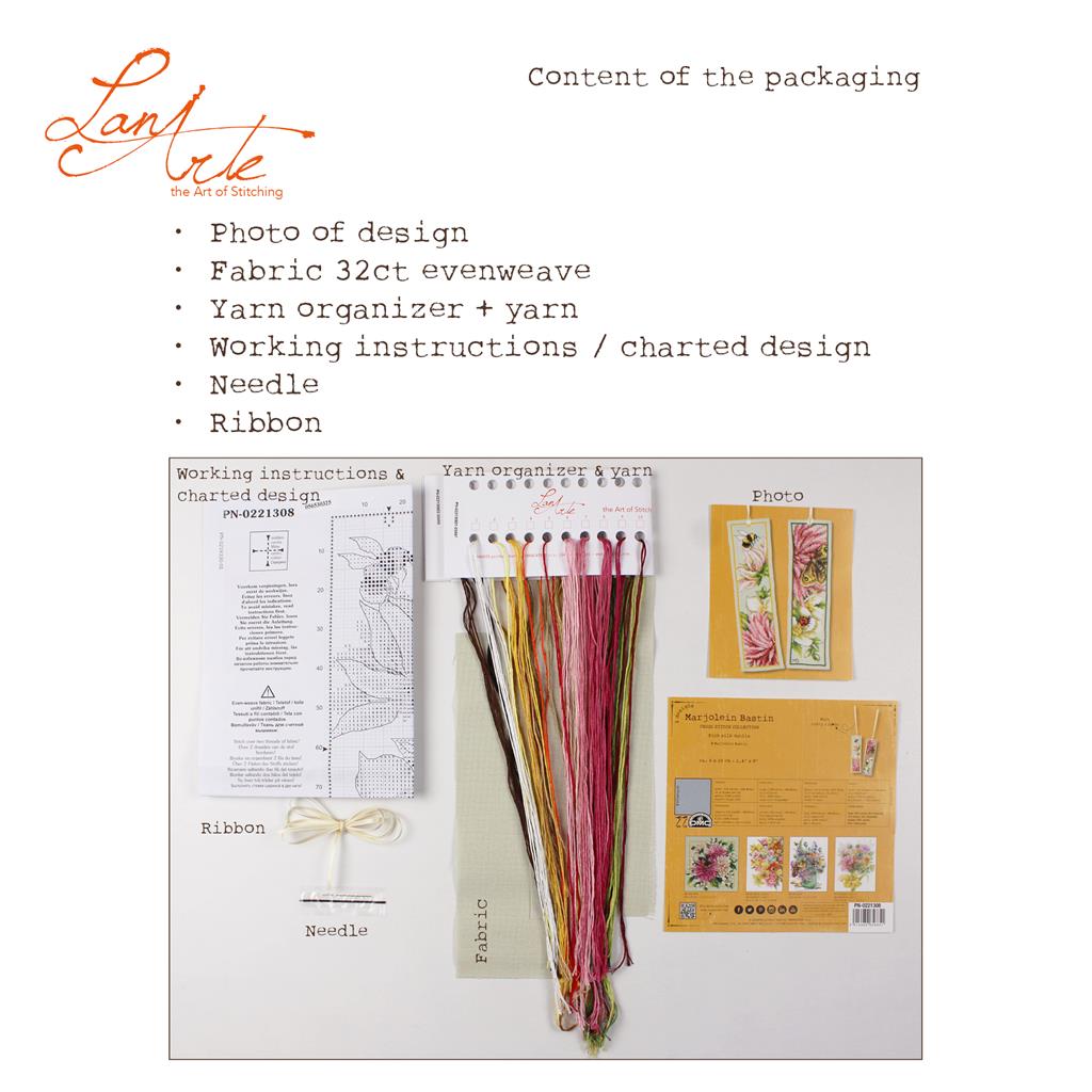 Kit de 2 marque-pages Lanarte Dahlia rose en soie, avec fleurs, abeille et papillon