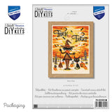Vervaco Trick or Treat Halloween cross stitch kit with witch and black cat