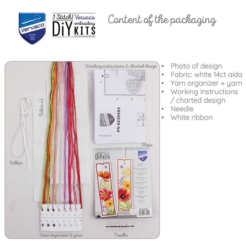 Kit de marque-pages Vervaco Coquelicots et fleurs sauvages, lot de 2 avec fleurs des champs