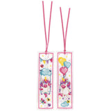 Kit marcapáginas Vervaco Unicorn con dos marcapáginas bordados de unicornios, globos, mariposas y cinta rosa.