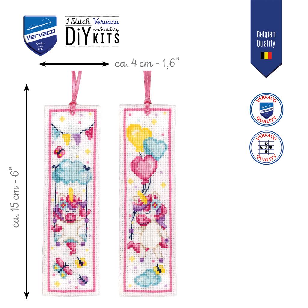 Kit marcapáginas Vervaco Unicorn set de 2 con unicornios y globos