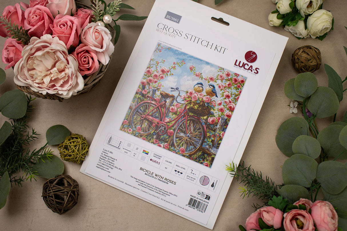 kit de punto de cruz Luca-S GOLD Bicycle with Roses BU5061