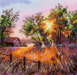 Kit de punto de cruz Harmony of Nature MP Studia con paisaje de bosque al atardecer y reflejos de luz sobre tela blanca