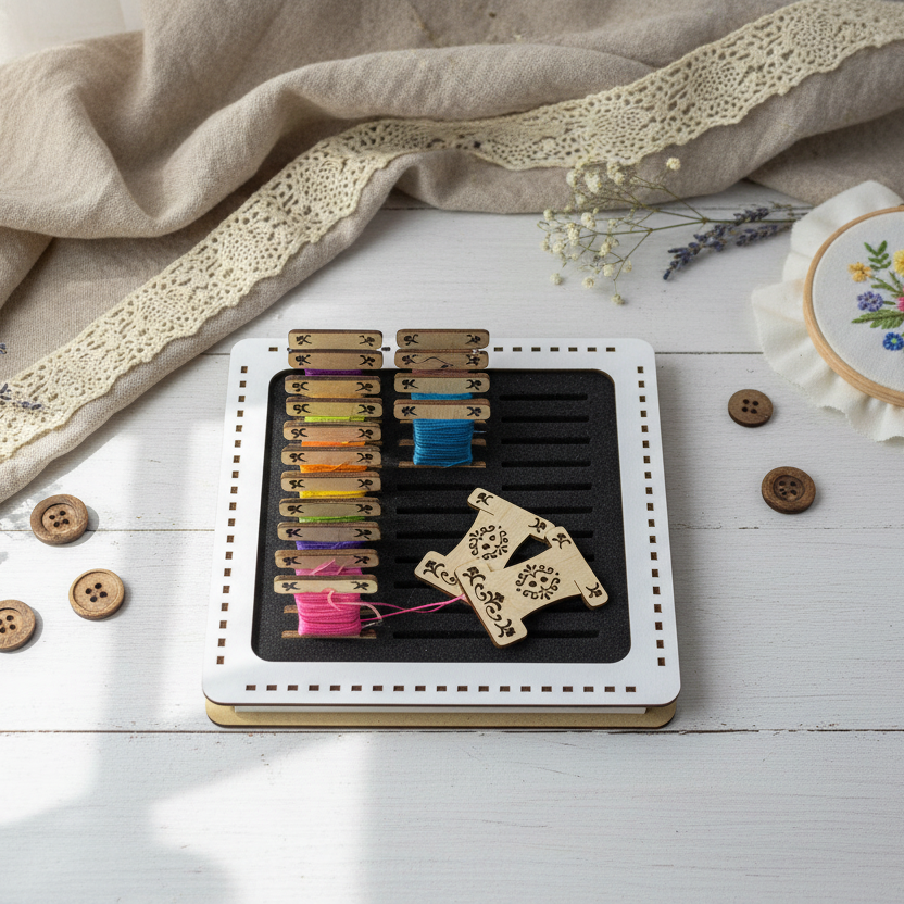 Organizador de hilos Embroidery Craft PB-027 – Plano – 33 Bobinas 20x20 cm