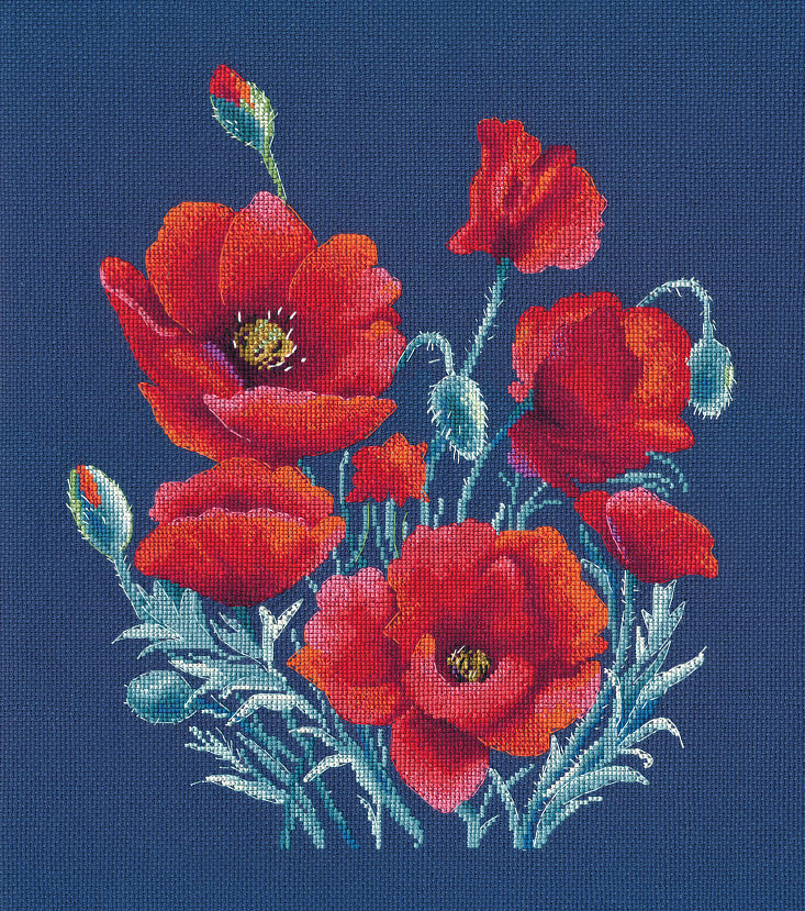 Kit de punto de cruz Oven S1598 – Amapolas sobre Azul 24x29 cm