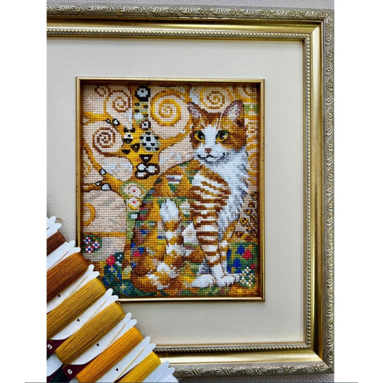 Kit de Punto de Cruz “Golden Cat” Riolis 2319 – Gato artístico 15x18 cm con Aida Zweigart - Punto y Arte