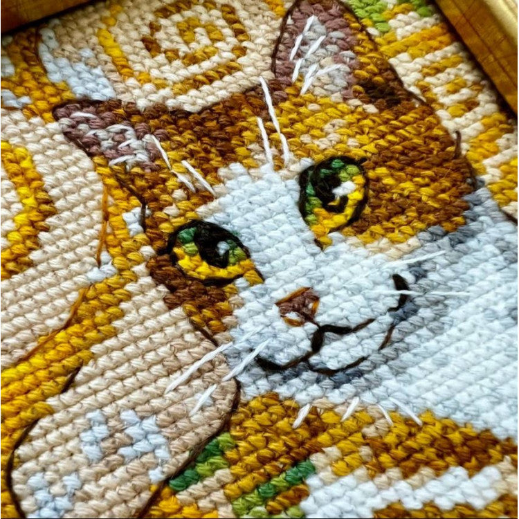 Kit de Punto de Cruz “Golden Cat” Riolis 2319 – Gato artístico 15x18 cm con Aida Zweigart - Punto y Arte