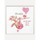 Kit punto de cruz Girl Birth Sampler A1029 Aine con conejo y espacio para datos de nacimiento