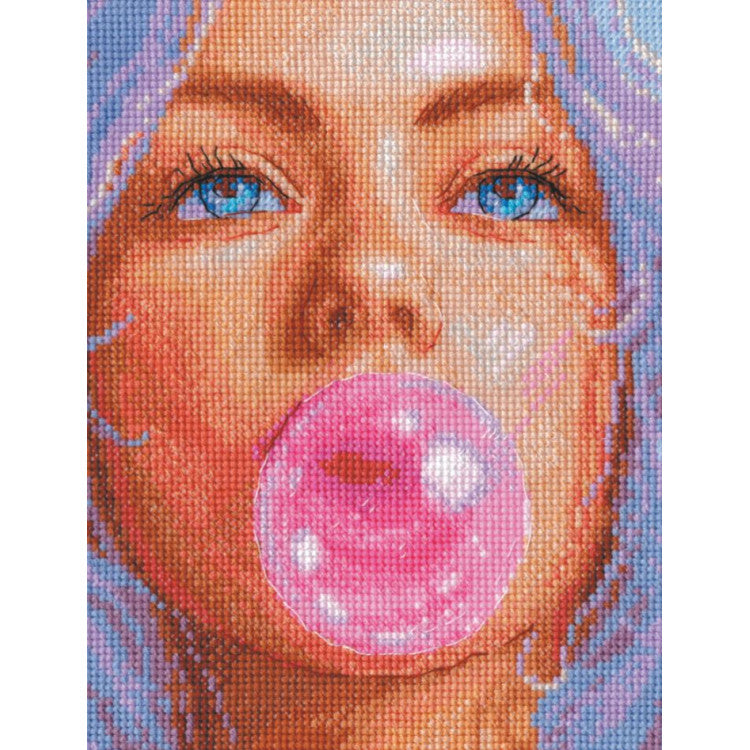 Aine Cross Stitch Kit A1032 Bubblegum Dreams – Modern Portrait on 14 Aida