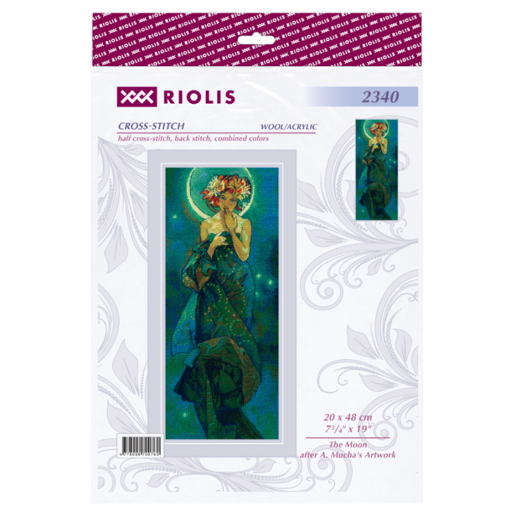 Riolis Cross Stitch Kit "The Moon (A. Mucha)" 20x48 cm - Art Nouveau Art