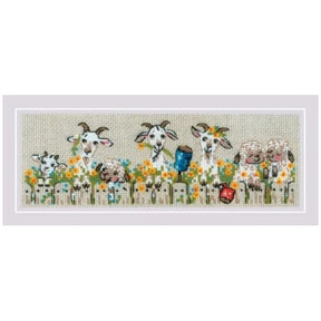 Kit de punto de cruz Riolis 2352 – Village Group Chat, cabras y ovejas, 24 × 8 cm