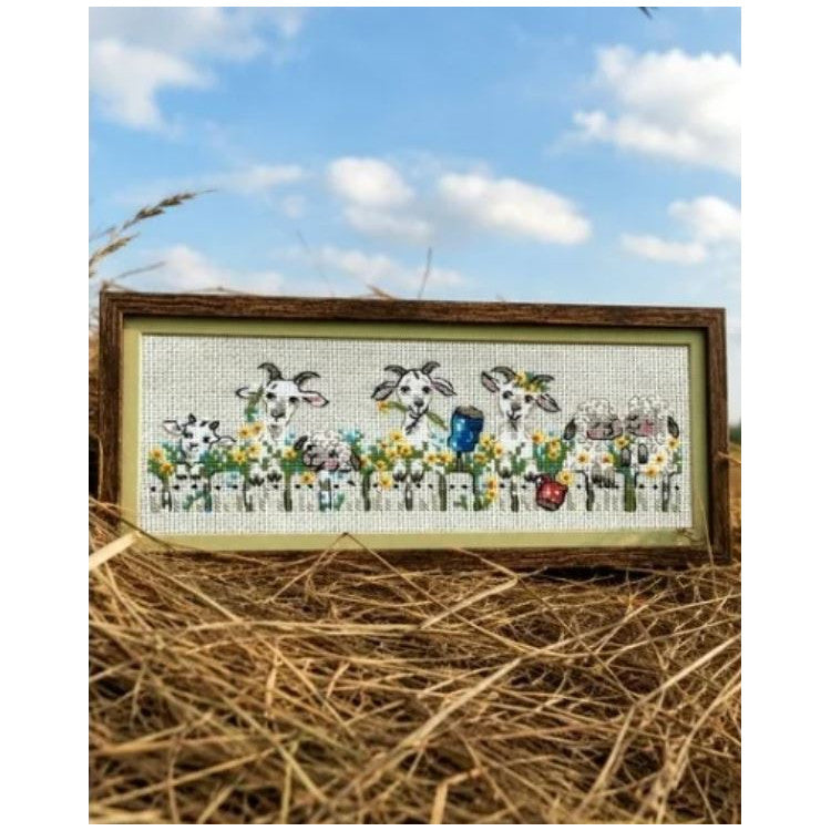 Kit de punto de cruz Riolis 2352 – Village Group Chat, cabras y ovejas, 24 × 8 cm