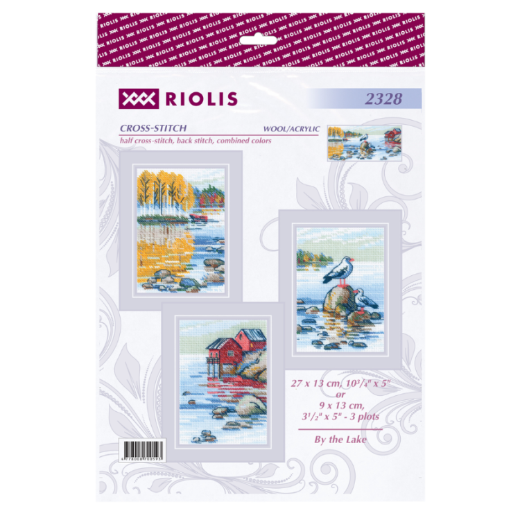 Riolis Cross Stitch Kit "By the Lake" 27x13 cm - Landscape with birds and lake