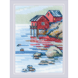 Riolis Cross Stitch Kit "By the Lake" 27x13 cm - Landscape with birds and lake