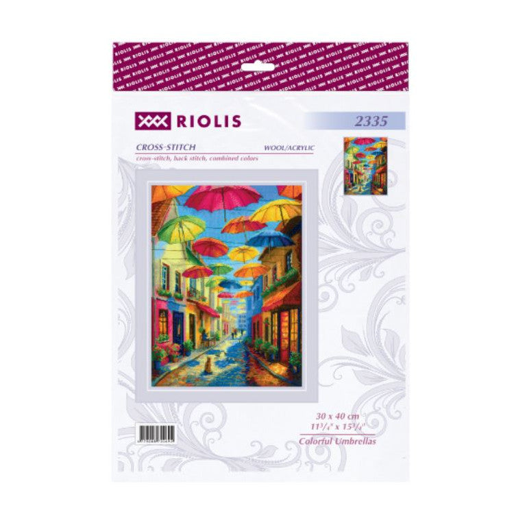 Kit de punto de cruz Riolis 2335 – Paraguas de Colores, 30 × 40 cm