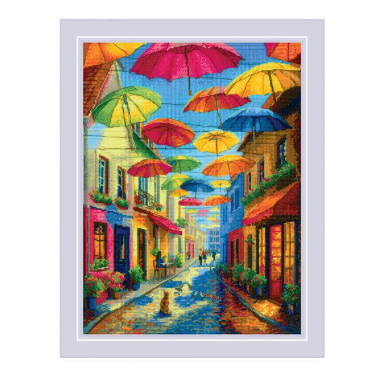 Kit de punto de cruz Riolis 2335 Paraguas de Colores de 30 × 40 cm