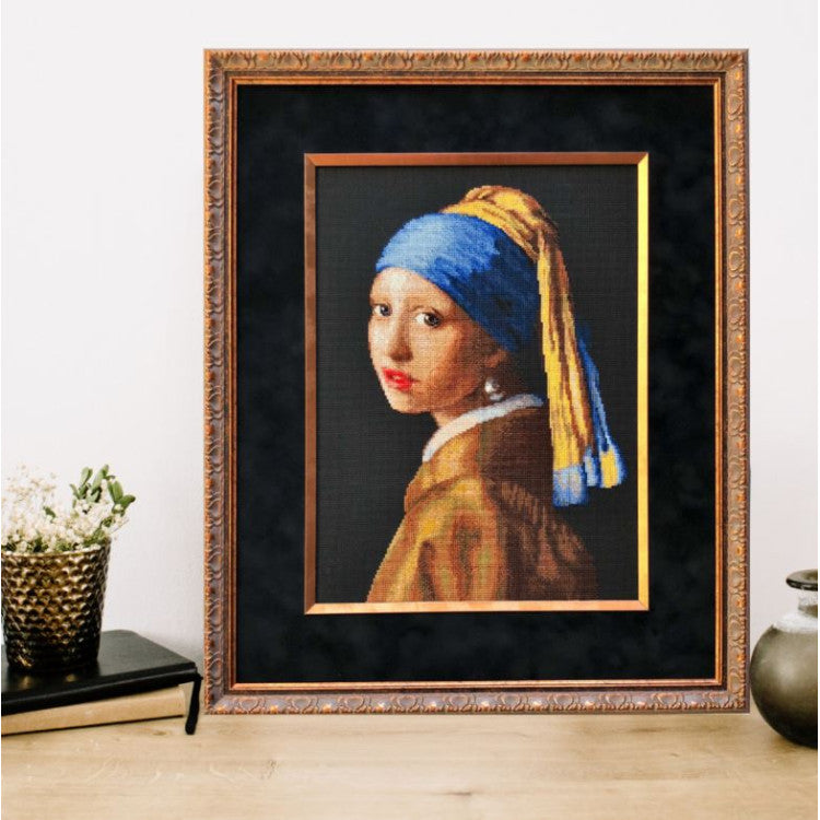 Kit de punto de cruz Riolis 2373 – La joven de la perla según J. Vermeer, 30 × 40 cm