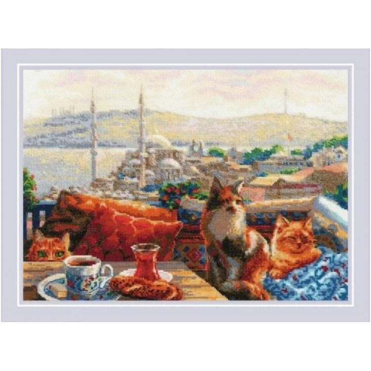 Kit de punto de cruz Riolis 2342 – Istanbul Cats, gatos en Estambul, 40 × 30 cm
