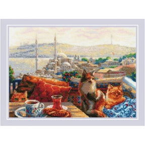 Kit de punto de cruz Riolis 2342 – Istanbul Cats, gatos en Estambul, 40 × 30 cm