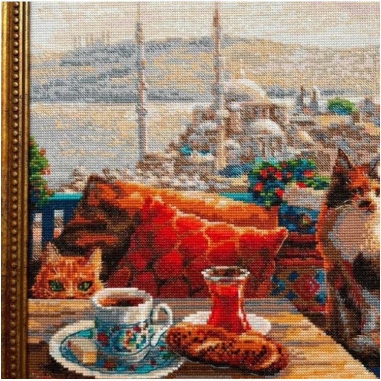 Kit de punto de cruz Riolis 2342 – Istanbul Cats, gatos en Estambul, 40 × 30 cm