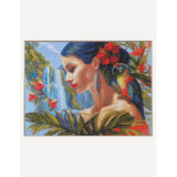 Kit punto de cruz Mother Nature Tropics A1027 mujer tropical con loro y cascada