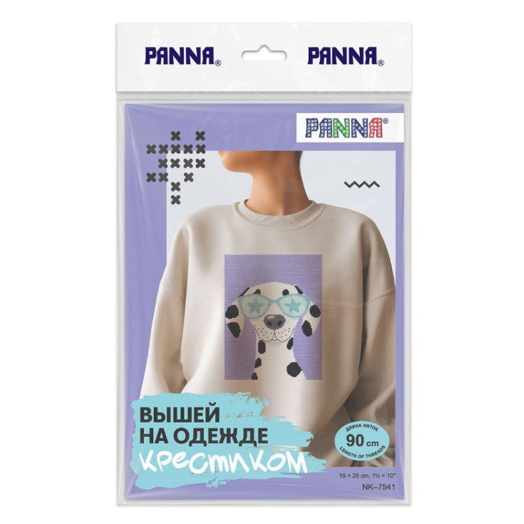 Cross Stitch Kit "Dalmatian" PANNA PNK-7541 - Embroidery on clothes with soluble canvas 19x25 cm