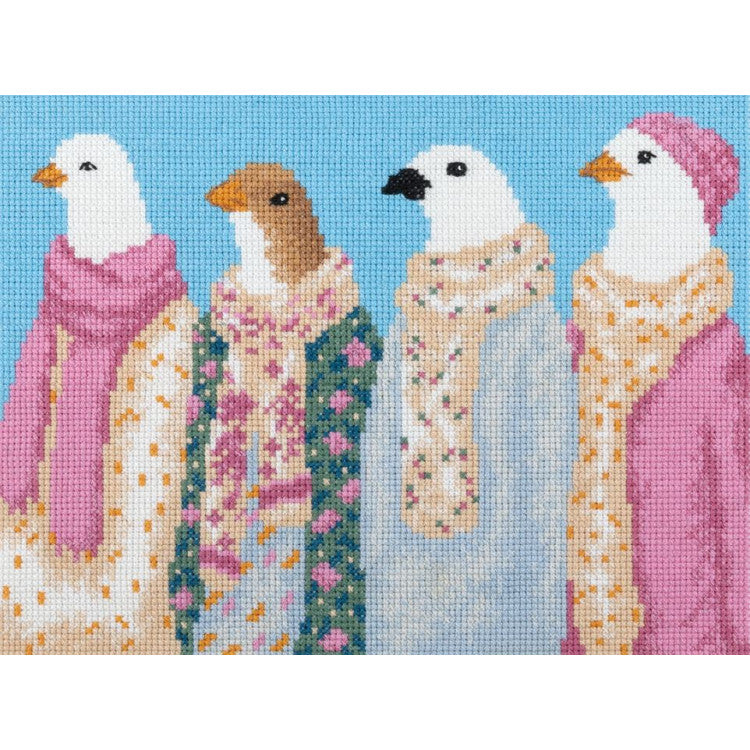 Cross Stitch Kit "Stylish Pigeons" PANNA PNK-7550 – Embroidery on clothes with soluble canvas 23x17.5 cm