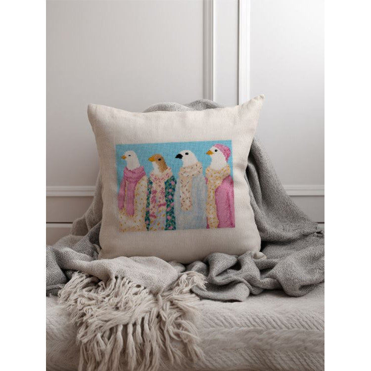 Cross Stitch Kit "Stylish Pigeons" PANNA PNK-7550 – Embroidery on clothes with soluble canvas 23x17.5 cm