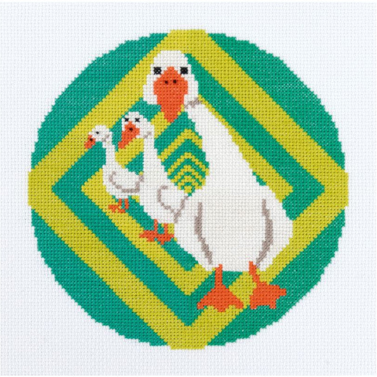 Cross Stitch Kit "Hypno Geese" PANNA PNK-7554 – Embroidery on clothes with soluble canvas 17x17 cm