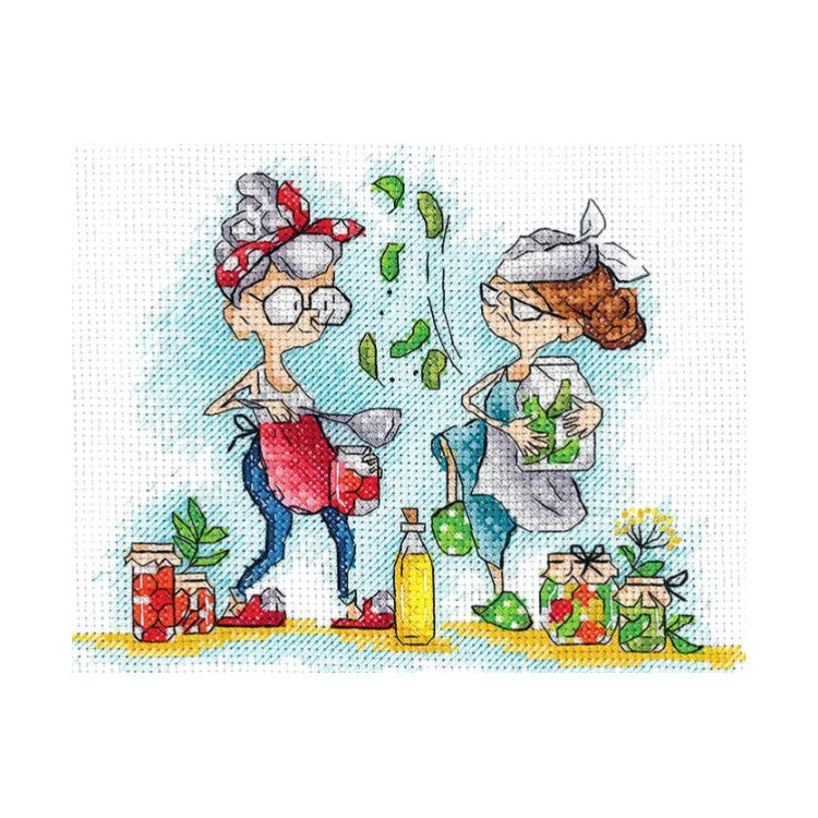 Kit de punto de cruz "Abuelitas con Encurtidos" SANB-18