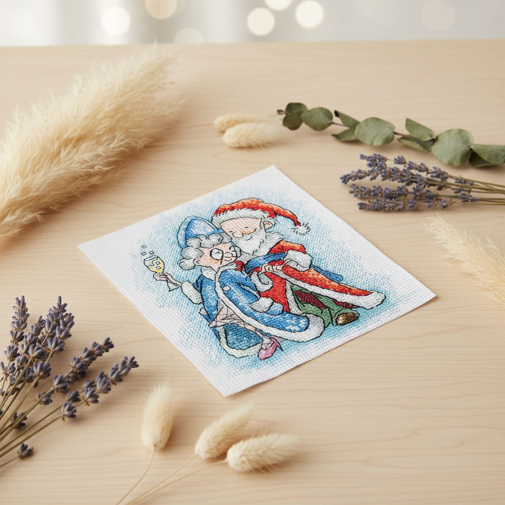 Kreuzstich-Set Andriana SANB-26 Oma und Weihnachtsmann 13,5 x 13,5 cm