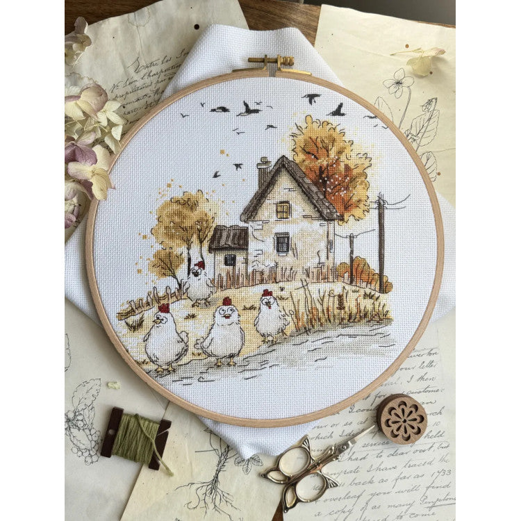 Kit de punto de cruz Andriana SANH-08 Mistresses of the Yard – Dueñas del Patio 22,5x21 cm