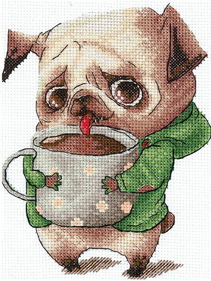 Cross stitch kit "Coffee lovers. Pug" SANK-63