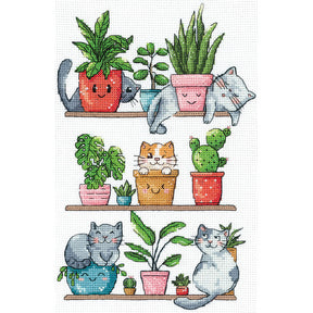 Kit de Punto de Cruz "Gatos y Flores" Andriana SANK-68 – Diseño Adorable y Divertido