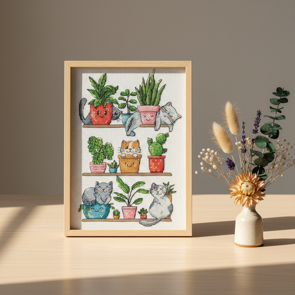 Kit de point de croix « Chats et fleurs » Andriana SANK-68 – Design adorable et amusant