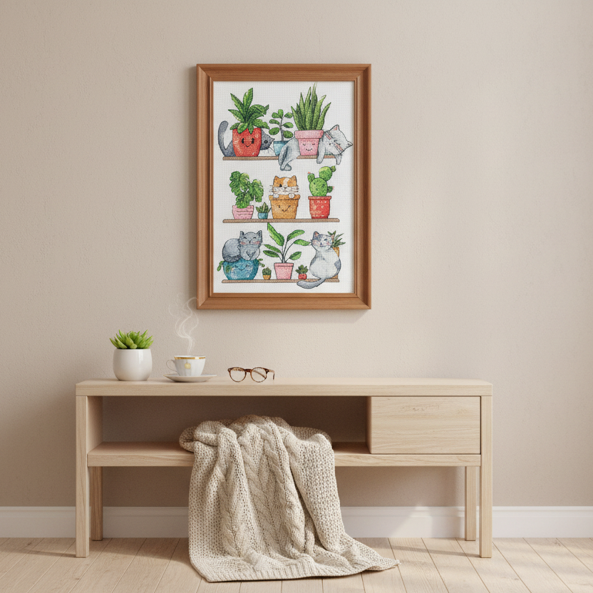 Kit de point de croix « Chats et fleurs » Andriana SANK-68 – Design adorable et amusant