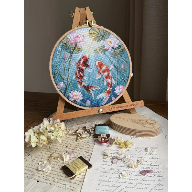 Kit de punto de cruz Andriana SANK-73 Carps and Lotuses – Carpas y Lotos 21,5x21,5 cm