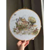 Kit de point de croix « Is it really summer? » Andriana SANN-41 – Poules au jardin 25,5x21,5 cm Aïda 16 ct