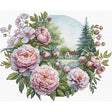 Kit de punto de cruz Peony Tenderness Andriana con peonías rosadas y paisaje campestre sobre tela Aida 16 ct