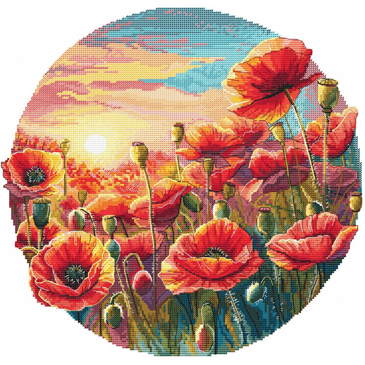Kit de punto de cruz Andriana SANS-85 Sun in Poppies – Sol entre Amapolas 29x27 cm