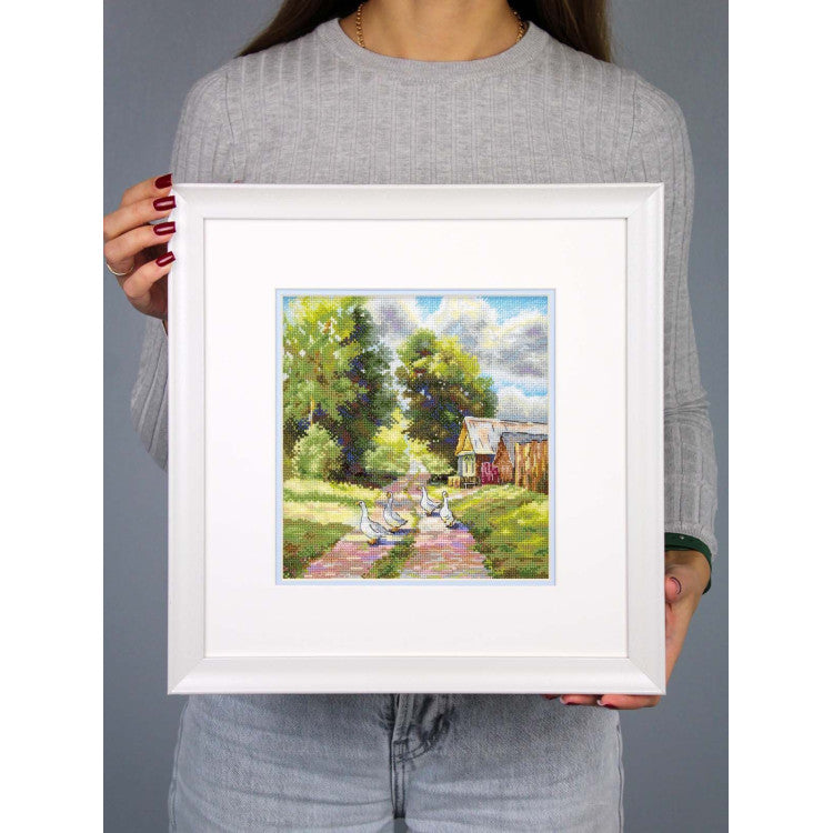 MP Studia On a Country Road SNV-1001 Cross Stitch Kit, rural landscape with geese
